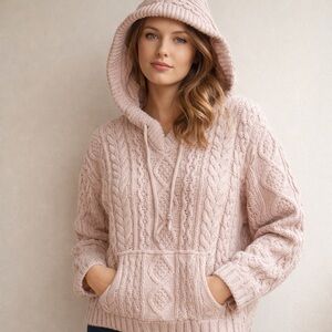 EUC POL Blush Pink Cable Knit Hooded Sweater Hoodie, size Small